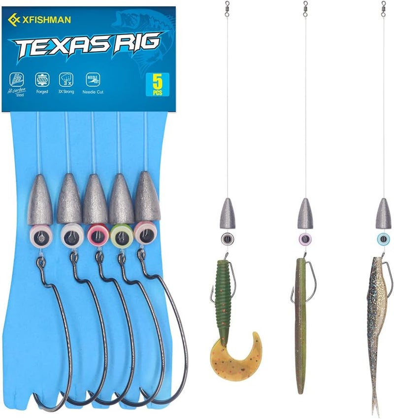XFISHMAN Texas-Rigs-for-Bass-Fishing-Leaders-with-Weights-Hooks-Rigged-Line-Kit - Image 1